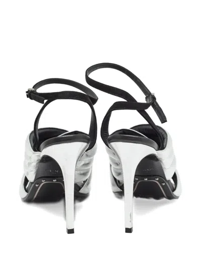 Pre-owned Balmain 100mm Quilted Leather Sandals In Silver