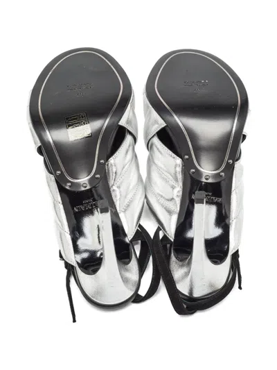 Pre-owned Balmain 100mm Quilted Leather Sandals In Silver