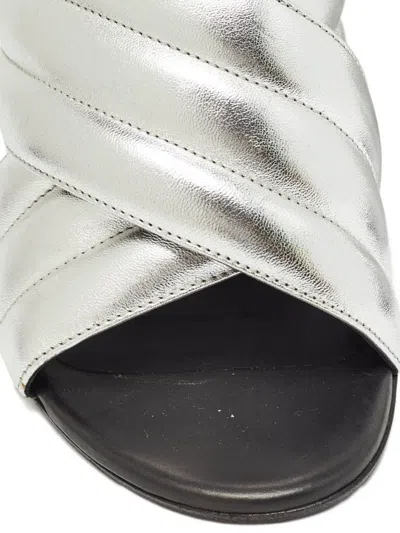 Pre-owned Balmain 100mm Quilted Leather Sandals In Silver