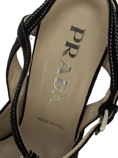 Pre-owned Prada 105mm Suede T-strap Pumps In Black