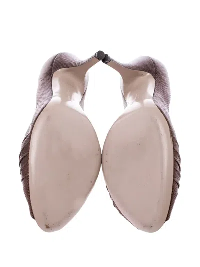 Pre-owned Ferragamo 95mm Fiberia Peep-toe Pumps In Brown