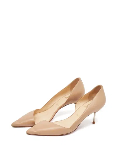 Pre-owned Christian Louboutin 110mm Newton Leather Pumps In Neutral