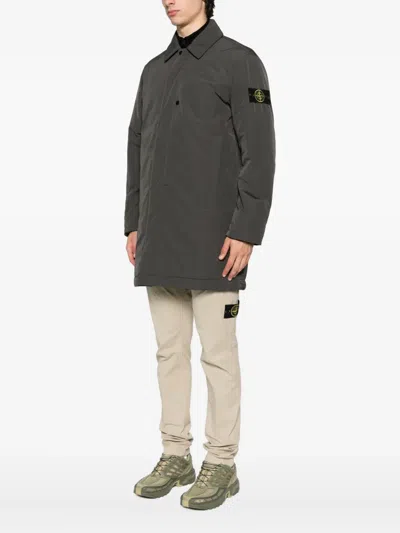 Stone Island Button-fastening Coat In Gray