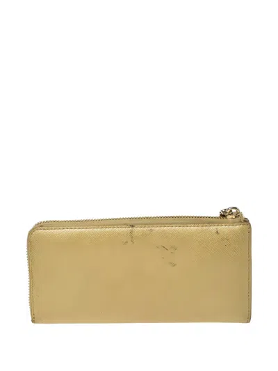 Pre-owned Dkny Vintage  Zip Leather Continental Wallet In Neutral