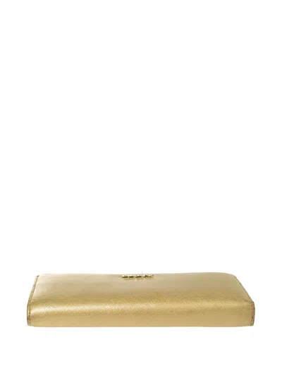 Pre-owned Dkny Vintage  Zip Leather Continental Wallet In Neutral