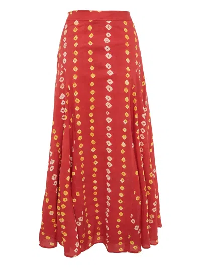 Pre-owned Polo Ralph Lauren  Tie Dye-print Maxi Skirt In Red