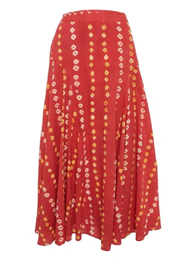 Pre-owned Polo Ralph Lauren  Tie Dye-print Maxi Skirt In Red