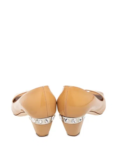 Pre-owned Miu Miu 60mm Crystal-embellished Leather Pumps In Neutral