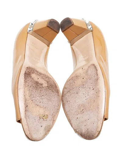 Pre-owned Miu Miu 60mm Crystal-embellished Leather Pumps In Neutral