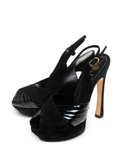 Pre-owned Saint Laurent 145mm Slingback Platform Sandals In Black