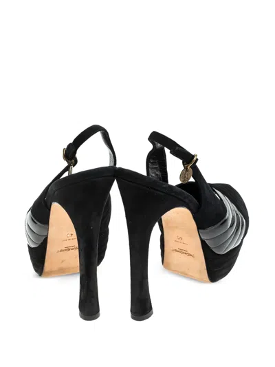 Pre-owned Saint Laurent 145mm Slingback Platform Sandals In Black