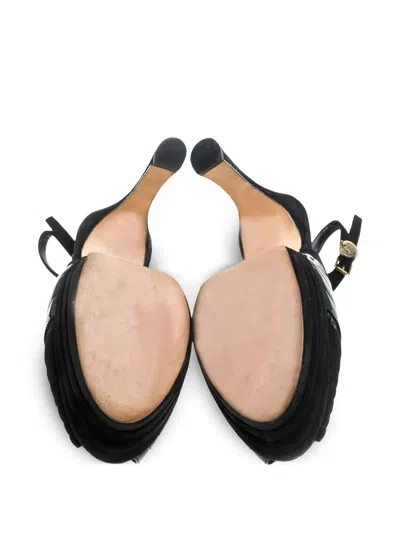 Pre-owned Saint Laurent 145mm Slingback Platform Sandals In Black