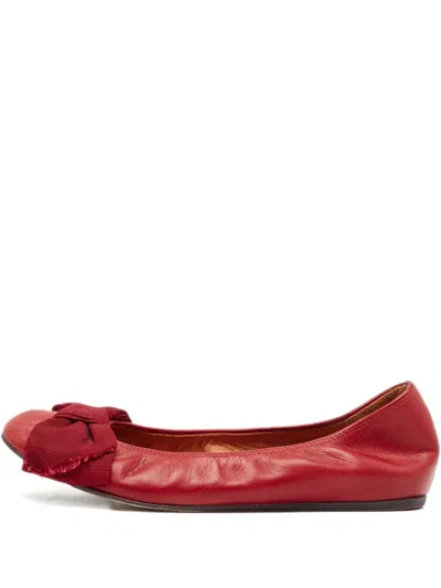 Pre-owned Lanvin Leather Bow Ballet Flats In Red