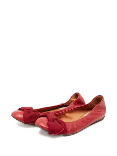 Pre-owned Lanvin Leather Bow Ballet Flats In Red