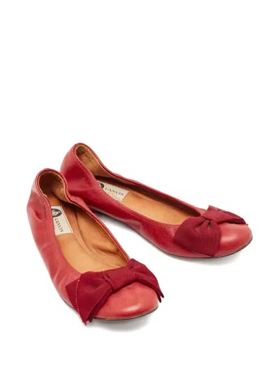 Pre-owned Lanvin Leather Bow Ballet Flats In Red