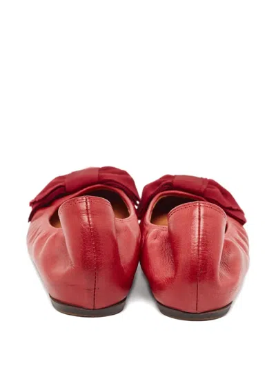 Pre-owned Lanvin Leather Bow Ballet Flats In Red