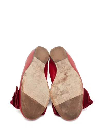 Pre-owned Lanvin Leather Bow Ballet Flats In Red