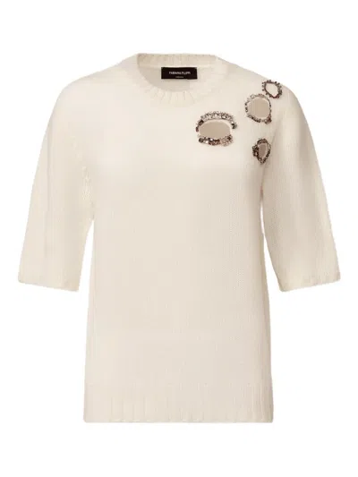 Fabiana Filippi Embellished Short-sleeved Sweater In White