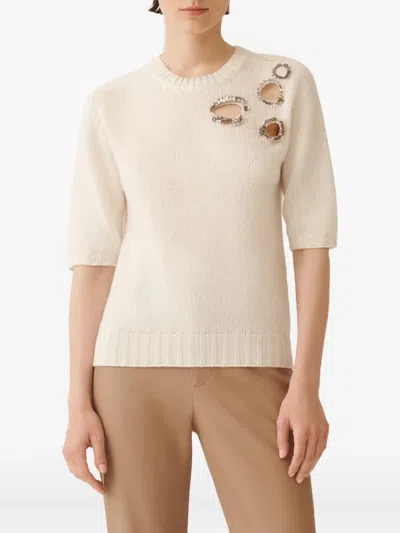 Fabiana Filippi Embellished Short-sleeved Sweater In White