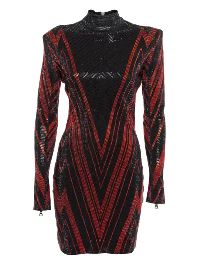 Pre-owned Balmain Crystal Embellishment Mini Dress In Black