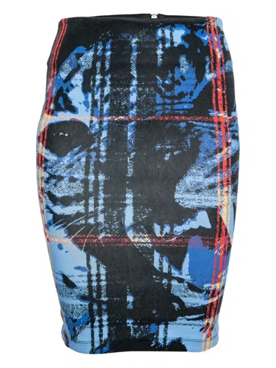 Pre-owned Alexander Mcqueen Animal-print Plaid Mini Skirt In Black