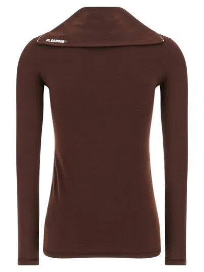Jil Sander Half-zip T-shirt High Collar In Brown