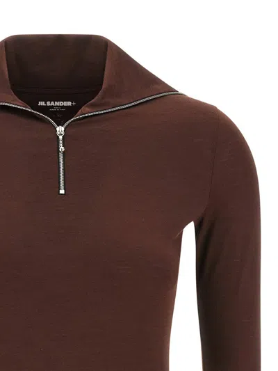 Jil Sander Half-zip T-shirt High Collar In Brown