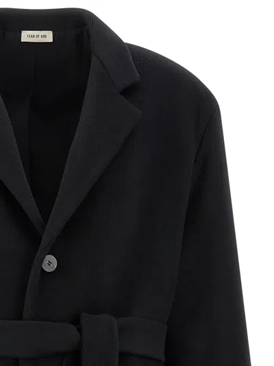 Fear Of God Belted Long Coat Lapel In Black