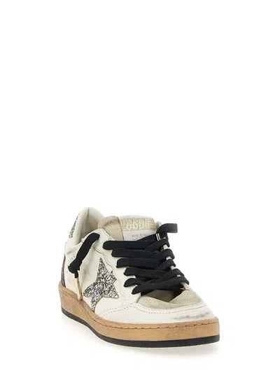Golden Goose Ball Star Sneakers In Vintage Effect Leather And Suede With Glittered Star And Heel Tab