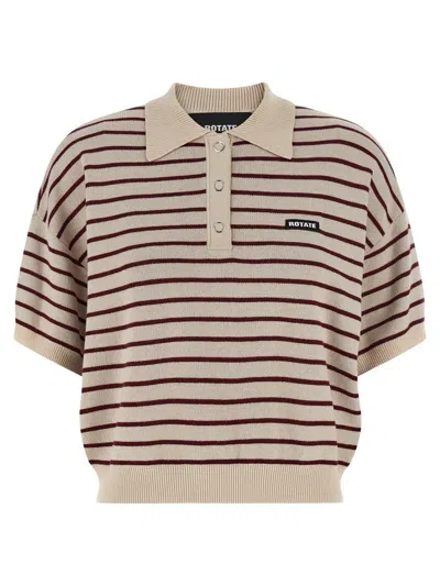 Rotate Birger Christensen Striped Polo Shirt With Logo Patch In Multi