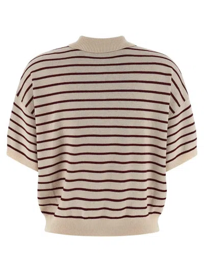 Rotate Birger Christensen Striped Polo Shirt With Logo Patch In Multi