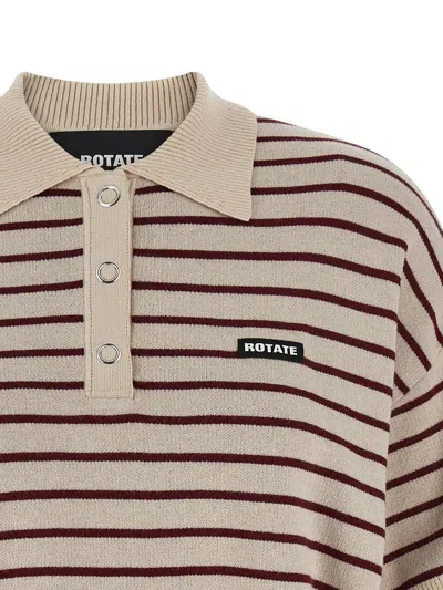 Rotate Birger Christensen Striped Polo Shirt With Logo Patch In Multi