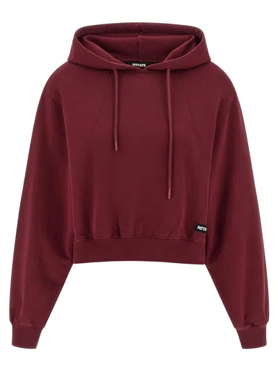 Rotate Birger Christensen Ribbed Cuffs And Hem Hoodie With Drawstring Hood In Burgundy