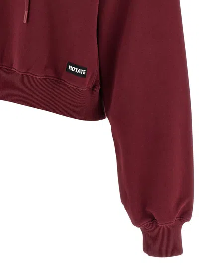 Rotate Birger Christensen Ribbed Cuffs And Hem Hoodie With Drawstring Hood In Burgundy