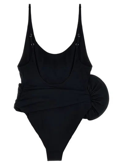 Magda Butrym One-piece Swimsuit With Applied Flower In Black