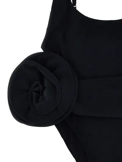 Magda Butrym One-piece Swimsuit With Applied Flower In Black