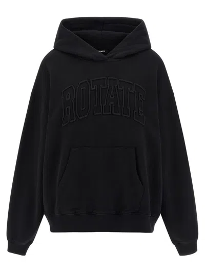 Rotate Birger Christensen Heavy Cotton Sweatshirt With Hood And Pouch Pocket In Black