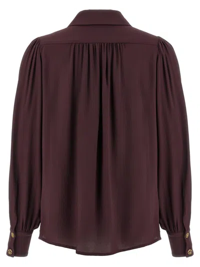Elisabetta Franchi Jewel Detailed Georgette Blouse In Brown