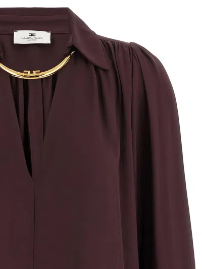 Elisabetta Franchi Jewel Detailed Georgette Blouse In Brown