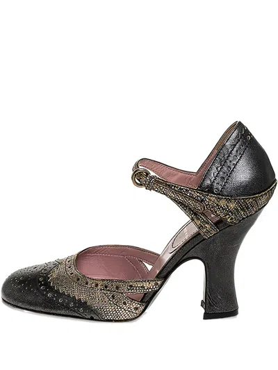 Pre-owned Miu Miu Brogue Leather Mary Jane Pumps