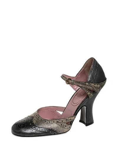 Pre-owned Miu Miu Brogue Leather Mary Jane Pumps