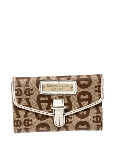 Pre-owned Aigner Vintage  Monogram Clasp Wallet In Neutral