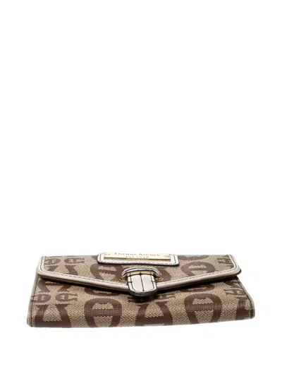 Pre-owned Aigner Vintage  Monogram Clasp Wallet In Neutral