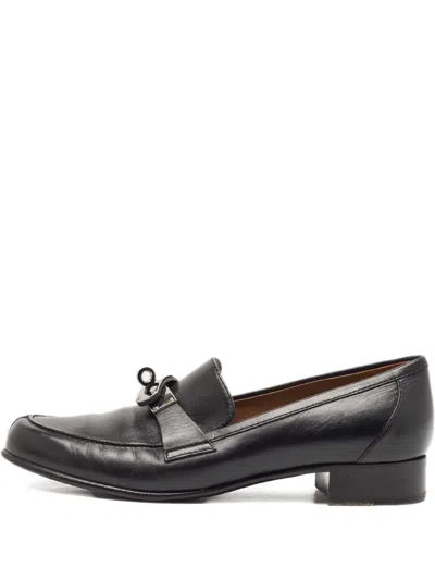 Pre-owned Hermes Lock-detail Leather Loafers In Black