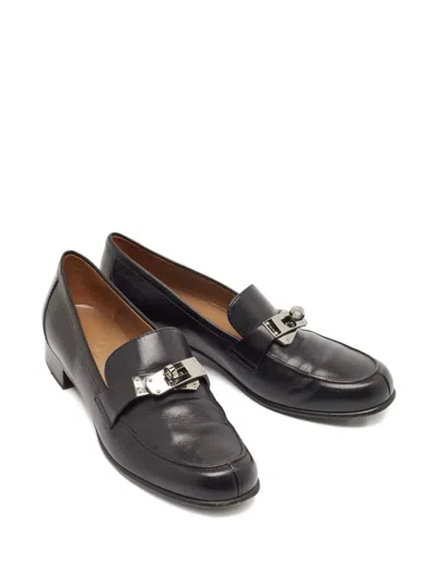 Pre-owned Hermes Lock-detail Leather Loafers In Black