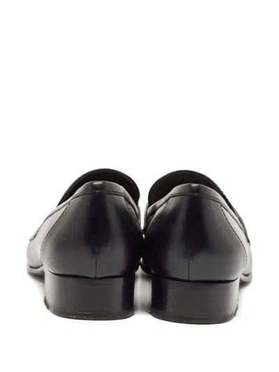 Pre-owned Hermes Lock-detail Leather Loafers In Black