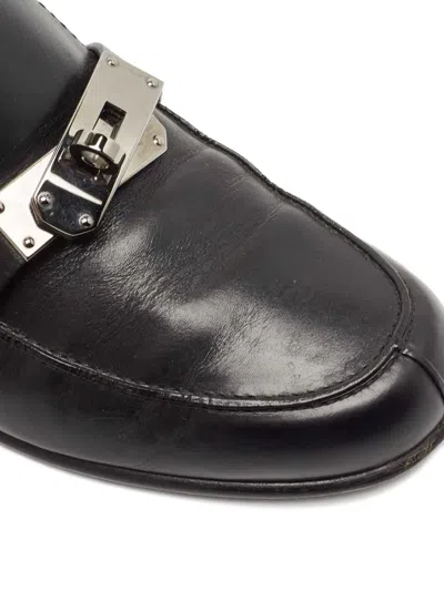 Pre-owned Hermes Lock-detail Leather Loafers In Black