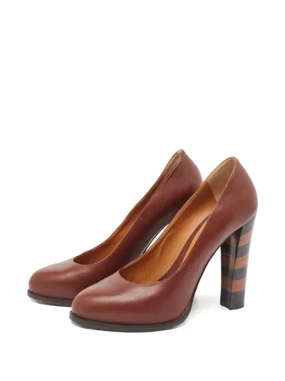 Pre-owned Fendi 130mm Leather Striped-heel Pumps In Red