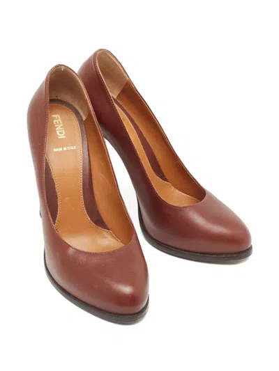 Pre-owned Fendi 130mm Leather Striped-heel Pumps In Red