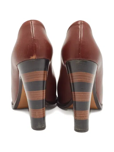 Pre-owned Fendi 130mm Leather Striped-heel Pumps In Red